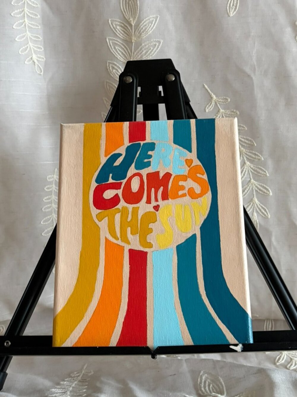 Hand Painted Here Comes the Sun Retro 70s Canvas 8x10